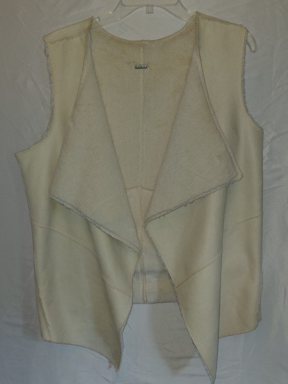 G by Guess Cream Open-Front Faux-Shearling Vest